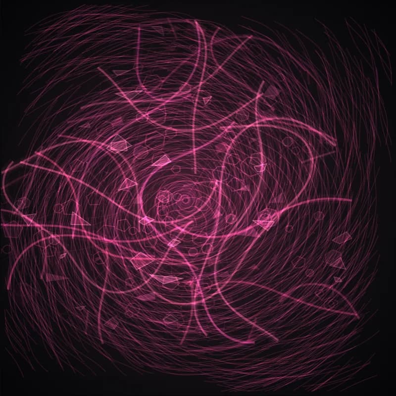A rose-pink collection portrait, drawn in overlapping sweeping strokes.